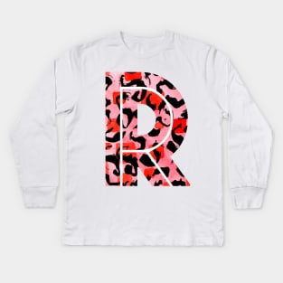 Abstract Letter R Watercolour Leopard Print Alphabet Red Kids Long Sleeve T-Shirt